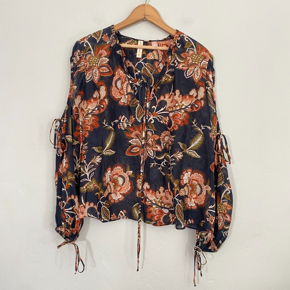 Bec and Bridge Lori Blouse Top Women Size 2 Blue Floral Long Sleeve Lightweight